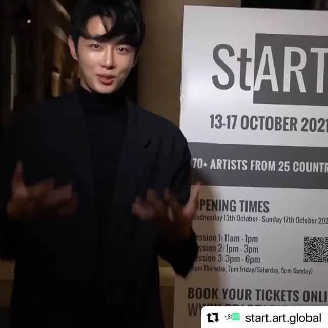 ガンヒのインスタグラム：「@start.art.global  We follow @kanghui_ as he meets StART Art Fair’s exhibitors and takes us on a tour of the exhibition @saatchi_gallery 🎦▶️  StART Art Fair 2021 is open until 17 October.  #startart #startartfair #startartfair2021 #artfair #contemporaryart #kpop #artlondon #londonart #artshow #artexhibition #kanghui」