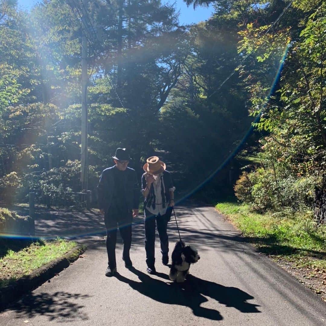 高橋幸宏さんのインスタグラム写真 - (高橋幸宏Instagram)「天辰さん夫妻がかきてくれて、パスキャルと散歩の3人写真が撮れました。僕は科学治療の時、目をつむって、こんなワンコとの散歩の様子を夢見てたんだ。 #pascal  #散歩  #ゆめみた」10月16日 14時00分 - room66_yukihiro