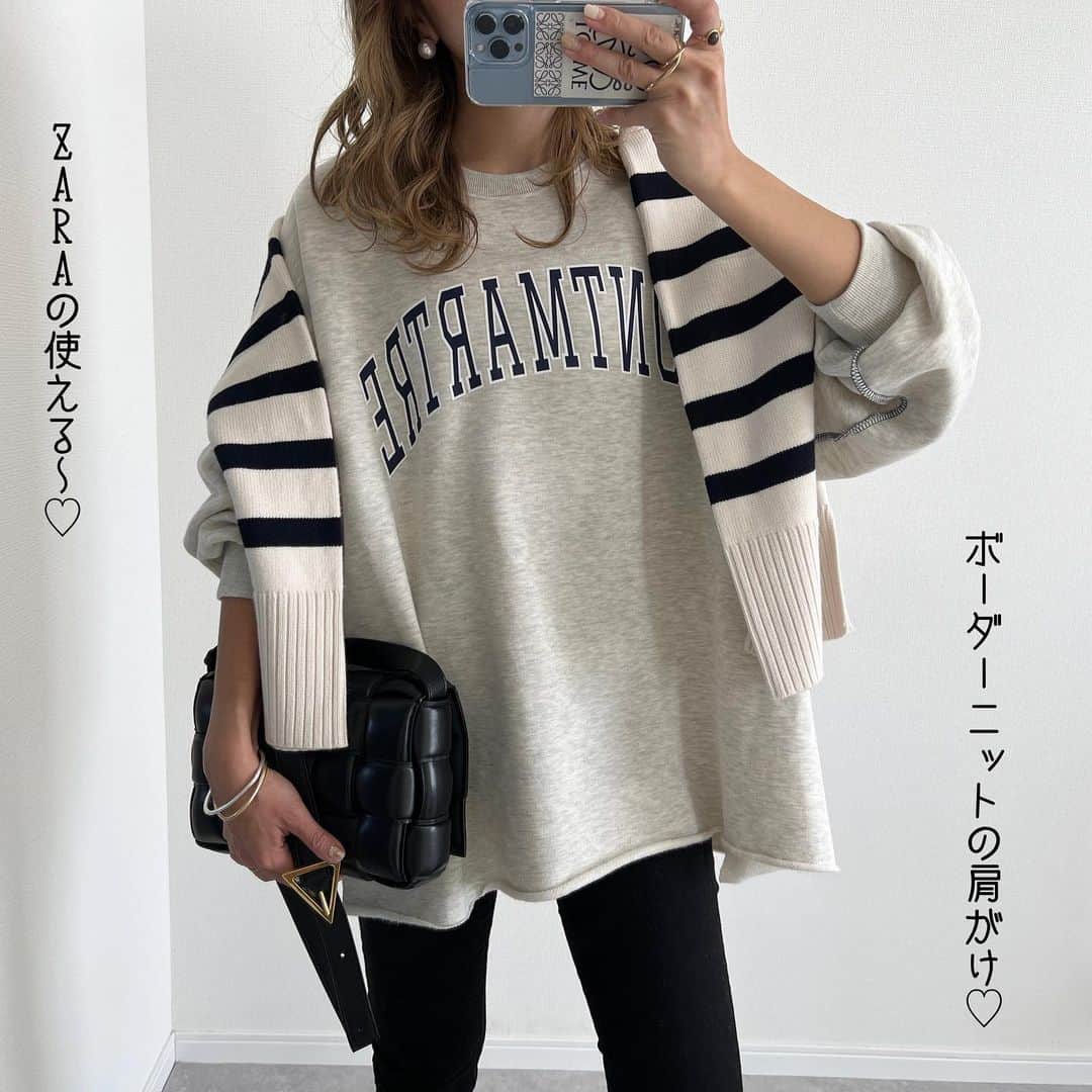 Miyoさんのインスタグラム写真 - (MiyoInstagram)「【3coins購入品&BonjourSagan】　 コーデ詳細はスワイプ▷▷▷ ⁡ トレンドのロゴスウェットは @bonjoursagan の♡ 裏起毛であったかくて お尻が隠れる丈感なのが嬉しい🥰 ☑︎zozoで1000円offクーポンが出てます✨ ⁡ 先日3coinsで買った スエード生地のキャップが 秋コーデにぴったりで大活躍しそう🍁 ちなみに指輪とバングルもスリコ❤︎ ⁡ ⁡ ⁡ ロゴスウェット…#Bonjoursagan #ウルトラストレッチスキニーハイライズジーンズ　…#UNIQLO#ユニクロ ピアス・スニーカー…#NIKE 楽天roomに載せてます ブーツ…#ZARA#ザラ バッグ…#しまむら#bottegaveneta キャップ…#3coins#スリーコインズ ⁡ ⁡ ⁡ ⁡ ⁡ #ユニクロコーデ#しまむらコーデ#しまむらパトロール#しまパト#ザラコーデ#ザラジョコーデ#ザラジョ#ママコーデ#ママファッション#デニムコーデ#プチプラコーデ#プチプラファッション#シンプルコーデ#カジュアルコーデ#大人カジュアル#大人可愛い#きれいめカジュアル#骨格ウェーブ#3児ママ ⁡ ⁡」10月17日 20時52分 - miyopu