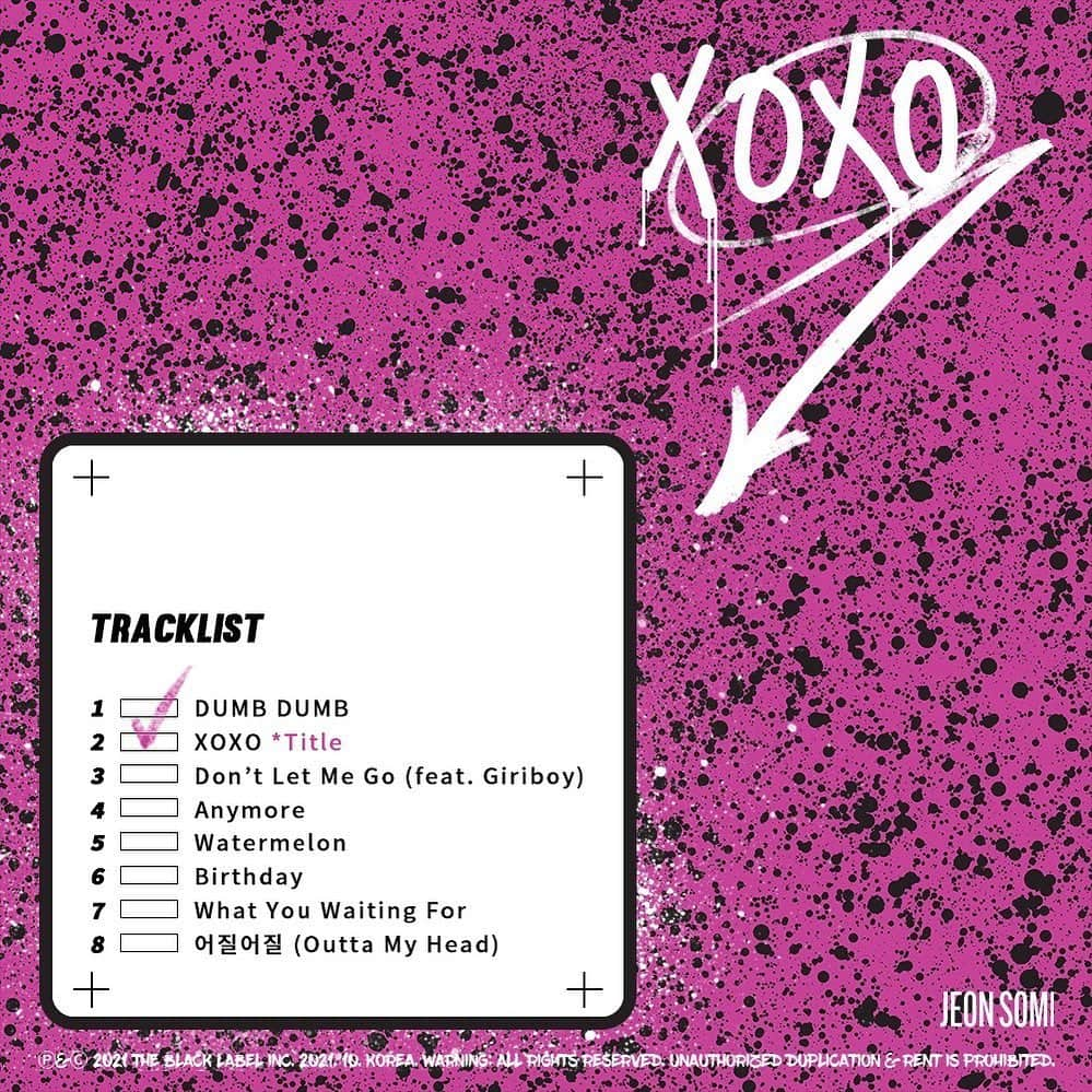 ソミさんのインスタグラム写真 - (ソミInstagram)「JEON SOMI ‘XOXO’ THE FIRST ALBUM AVAILABLE FOR PRE-ORDER NOW  ✔ ALBUM TRACKLIST  #JEONSOMI #전소미 #JEONSOMI_XOXO #SOMI #THEBLACKLABEL」10月21日 15時25分 - somsomi0309