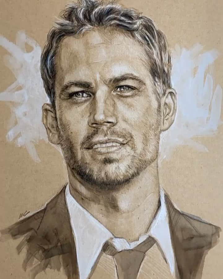 ポール・ウォーカーのインスタグラム：「We love seeing the hard work, precision, and craft that goes behind making such amazing art like this portrait of Paul. Thank you to @marclehmannart for sharing your #bts process!   #FanArtFriday #TeamPW」