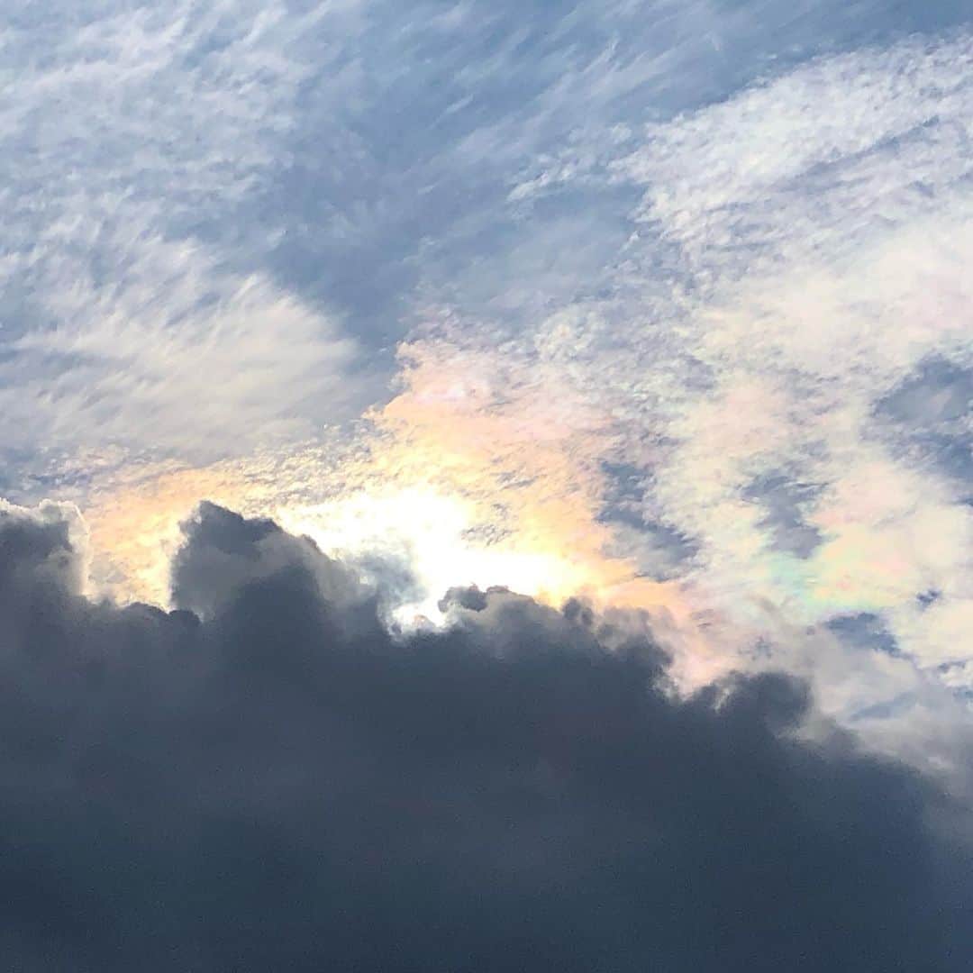 宮崎美子さんのインスタグラム写真 - (宮崎美子Instagram)「皆さん、こんにちは。  写真の私の後ろは、なんと雲海です。  昨日の阿蘇です。 ここまで、こんなに雲海が広がるのは珍しいそうで、早起きした甲斐がありました^_^  熊本放送『週刊山崎くん』で、熊本に行っておりました。  心配しておりました阿蘇山の噴火も落ち着き、草千里の方まで入れる状況でしたよ。  この週末は、バイクや、車、そして野外フェスなど熊本でイベントがたくさんあるらしいです。県外からのお客さんもたくさんいらっしゃってました。  最後の写真は夕方、雲の上の方が虹色に輝いていました。 彩雲🌈☁️ 良いことあるでしょうか。  #熊本 #rkk #熊本放送 #週刊山崎くん #雲海 #彩雲」10月23日 12時50分 - miyazakiyoshiko.official