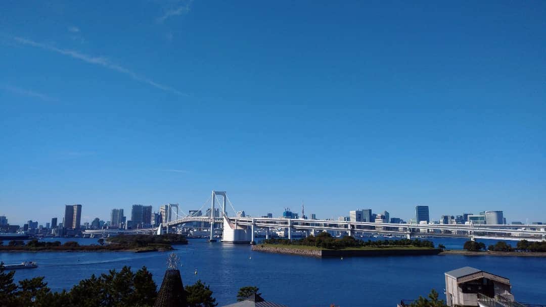 丸本凛のインスタグラム：「#instamood #instagood #photooftheday #tokyo #odaiba #ferriswheel #bluesky #rainbowbridge #autmn #sunnyday #niceview #tokyotower」