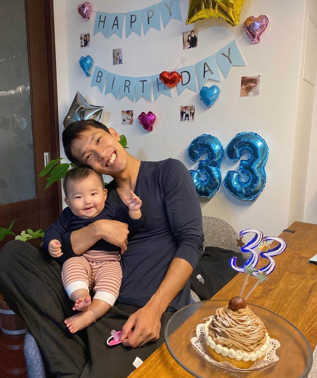 のインスタグラム：「♡ 昨日は、夫のお誕生日🤍 レースから帰ってきて、 3人でささやかにお祝いしました🥂 ・ 33歳 & 表彰台🥉おめでとー！ パパいつもありがとう☺️♥️ #happybirthday」