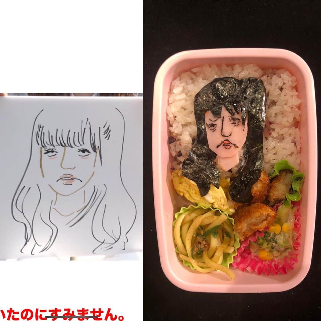 尾関高文のインスタグラム：「キョコロヒーさんにてヒコさんが描いた齊藤京子さんをお弁当にするという荒技に挑戦しました。お綺麗な人を変なお弁当にするのは激ムズですよ！」