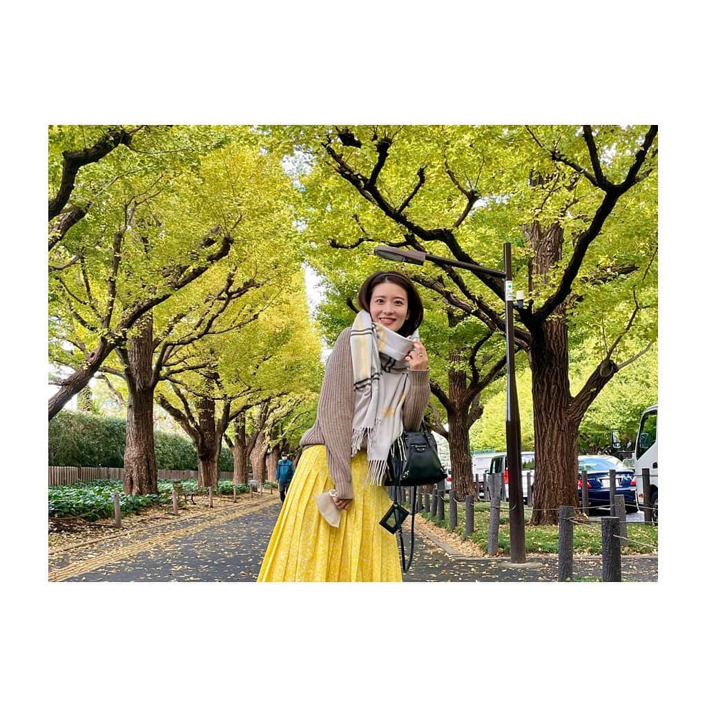 郡司恭子さんのインスタグラム写真 - (郡司恭子Instagram)「* 「色づいてきた葉っぱとスカートが 　相性いいね〜🌿」と、 母がたくさん撮ってくれました📸✨  写真を撮るのが苦手な母、ありがとう〜👏👏  イチョウ並木が金色のトンネルのようになるのは、 いつぐらいかなあ…☺️☁️  #イチョウ並木 #💛  #日本テレビアナウンサー #郡司恭子」10月26日 20時45分 - kyoko_gunji