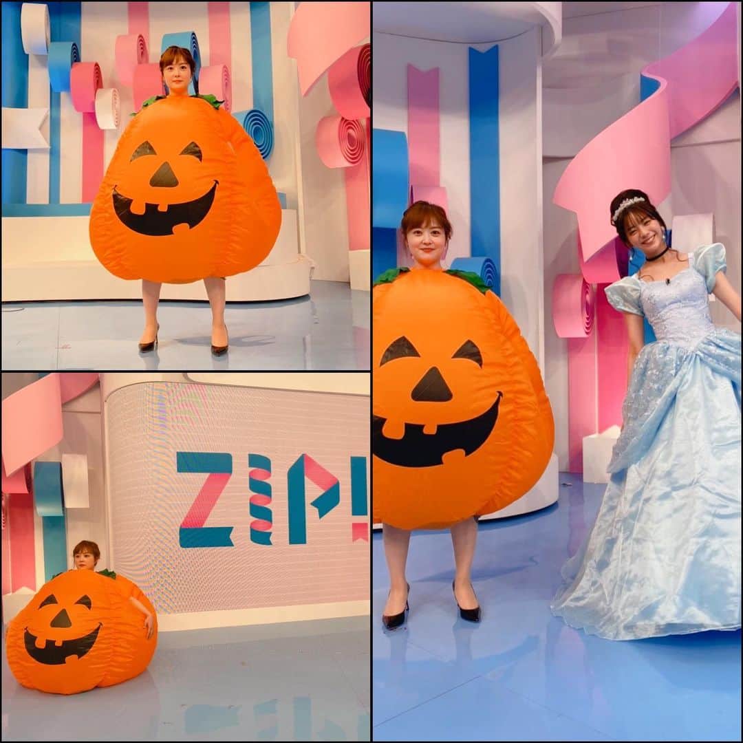 水卜麻美のインスタグラム：「... #halloween #ZIP あすかちゃんシンデレラ(小林さんの魔法) かぼちゃ(私物) ハッピーハロウィーン。 #ポチりました #あすかちゃんや後輩たちが撮ってくれた写真ですありがとう」