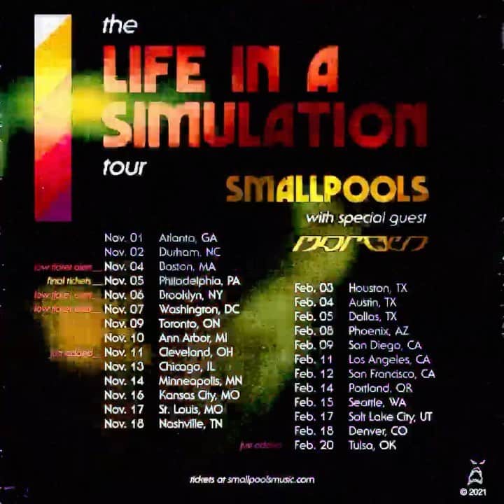 スモールプールズのインスタグラム：「the ‘life in a simulation’ tour kicks off tonight in ATL! up next is NC. limited tickets avail. c u soon! 🎥: @phildude @nataliesakstrup」