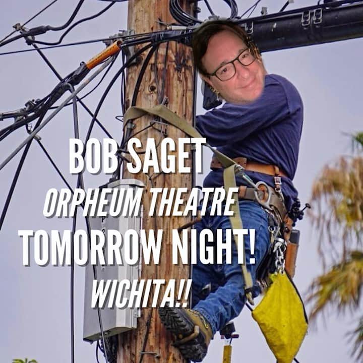 ボブ・サゲットのインスタグラム：「WICHITA!! TOMORROW NIGHT!! Can’t wait to perform at @wichitaorpheum Theatre!! Gonna be so much fun.  Bring people you don’t fight with.  Get tickets now at: bit.ly/3cIA5J5 or at BobSaget.com」