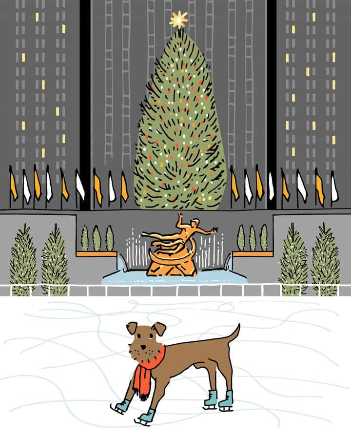 トッドスナイダーのインスタグラム：「‘Tis the season 🎄  Happy Holidays from #TeamTS !  If you are in Rockefeller Center this holiday season, stop by our new location right on the rink at 620 Fifth Ave.  Illustration by @robwilsonwork」