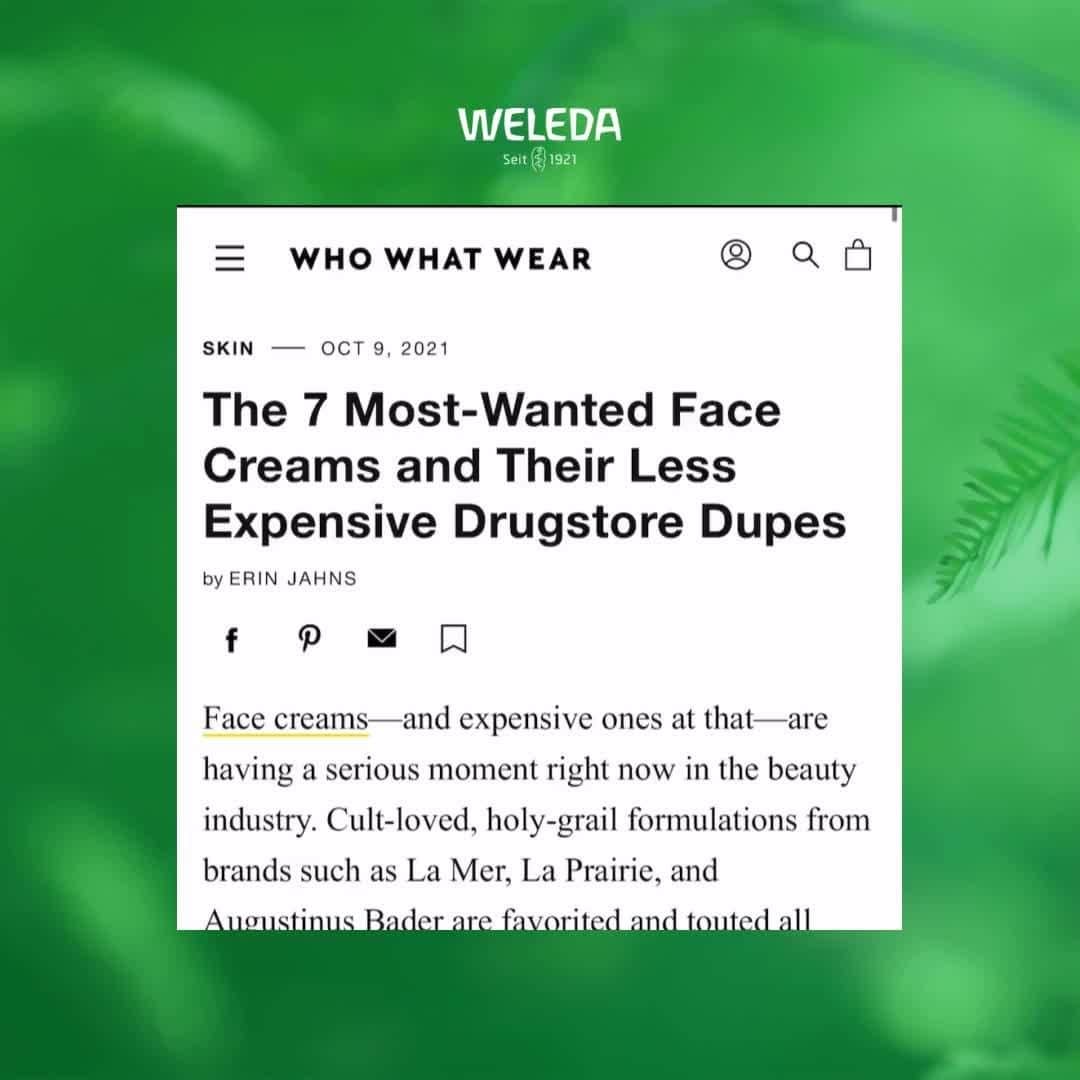 Weledaのインスタグラム：「Skin Food spotted in the press! 💚🗞 “Weleda's OG formula comes in two versions—light and rich—and boasts equally luxurious and moisturizing result” - @whowhatwear ⁠」