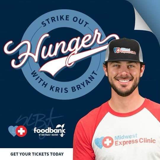 クリス・ブライアントさんのインスタグラム写真 - (クリス・ブライアントInstagram)「I need you to help me strike out hunger. I'm teaming up with @midwestexpressclinic for a Virtual Hangout with fans at the Food Bank of Northwest Indiana. I will be live between 4 PM-5 PM CST. For $30 a ticket, enjoy ballpark foods, bid on memorabilia signed by me, get entered into a Q&A raffle where you have a chance to ask me a question, and more! If you don't want to join in-person, a $15 virtual ticket includes online access to the auction bidding and a link to watch the hangout. You can also submit a question for a $5 donation. I can't wait for you to join me in ending hunger!」11月11日 3時36分 - kris_bryant17