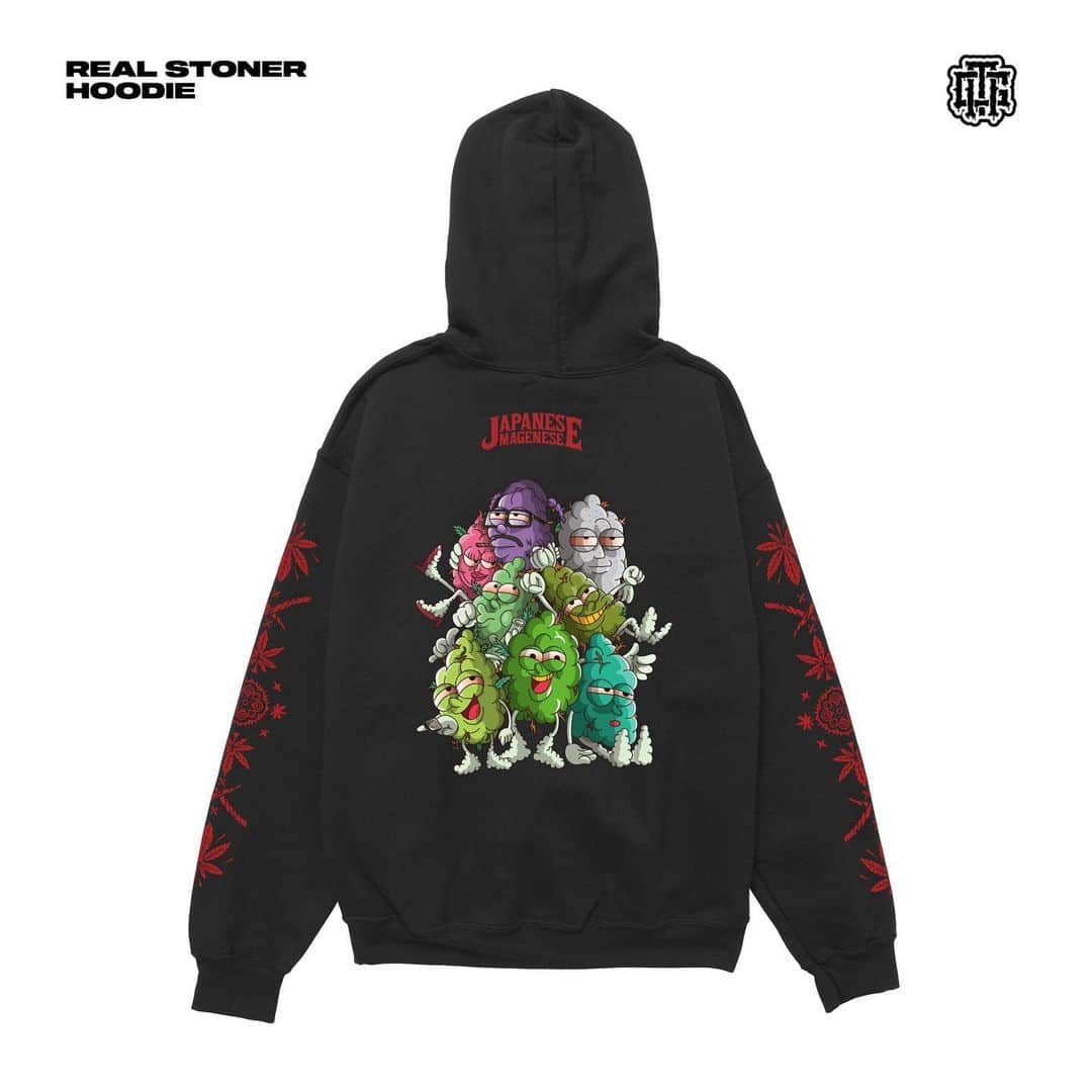 孫GONGのインスタグラム：「リアストパーカー発売🔥🔥🔥  💯即完デザイン💯 販売要望の多かったフーディーで黒、灰、紫の3色が新登場✈️マゲニーズを代表する楽曲「REAL STONER」デザイン💭 ⬇️ご購入はコチラ⬇️ https://tornado.theshop.jp/」