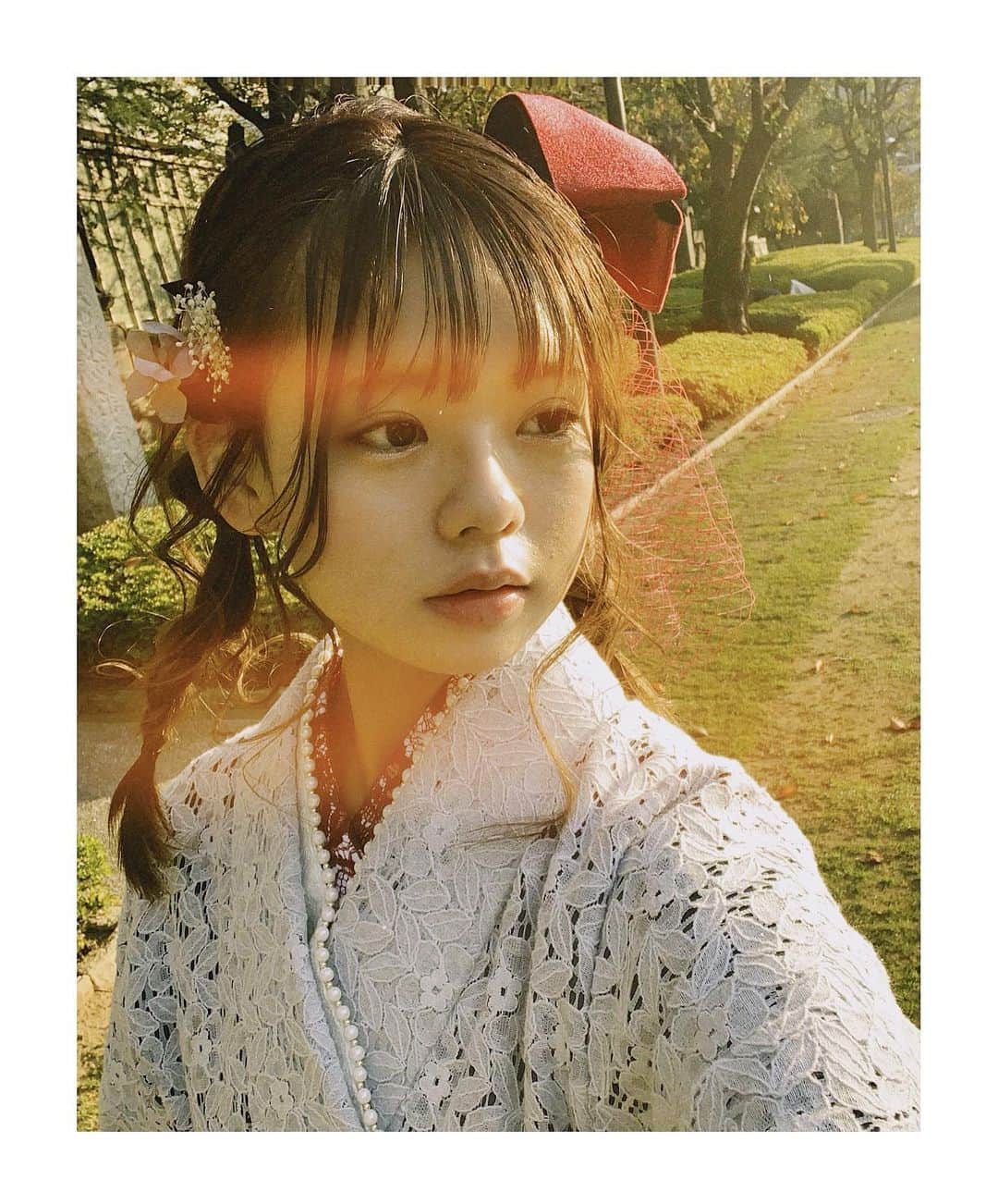 宮里莉羅のインスタグラム：「秋🍂🍁×👘  #着物#浴衣#編み込み#浴衣ヘアアレンジ#着物ヘア#レース着物#リボンアレンジ」