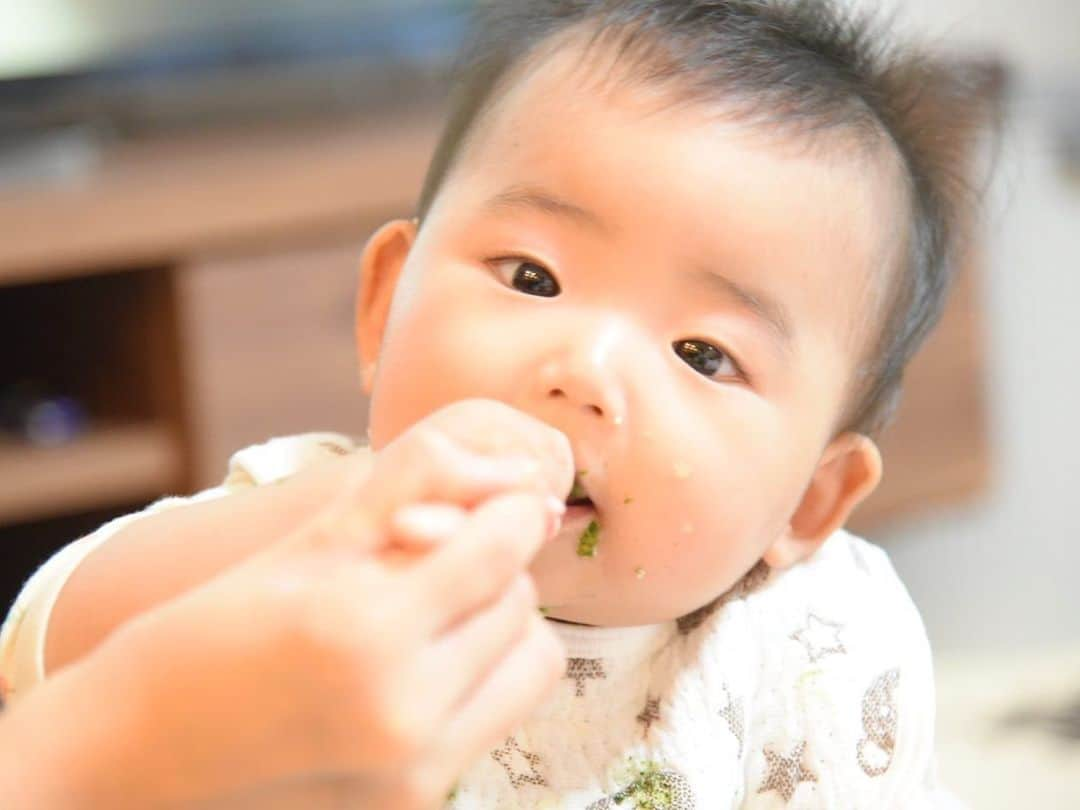 森脇亜紗紀さんのインスタグラム写真 - (森脇亜紗紀Instagram)「#離乳食 🥣🤍 一生懸命食べてくれる姿が 愛おしい ☺️👶🏻♥️笑 生後5ヶ月を過ぎてスタートした 離乳食ですが、3週間経っても まともに食べてくれず、、、 喜んで食べてくれるのかな〜！と 楽しみにしていたものの撃沈😇笑 ・ 色々調べたり試行錯誤の末に、 スプーンのサイズを変えてみたら 突然食べてくれるようになりました😭❤️ お口のまわり凄い事になってますが😵🙇🏻‍♀️笑 今では何でも喜んでパクパク 完食してくれて嬉しい母🥺🤍 最近は歯が生え初めたり、 ずり這いでハイハイの様に移動したり 成長の早さにびっくりです☺️ #離乳食#離乳食デビュー#離乳食記録  #離乳食初期#ゴックン期 #生後6ヶ月#女の子ベビー #4月生まれベビー#女の子ママ #ベビスタグラム#ベビフル いつもコメントありがとうございます🥰」11月13日 20時12分 - asaki516