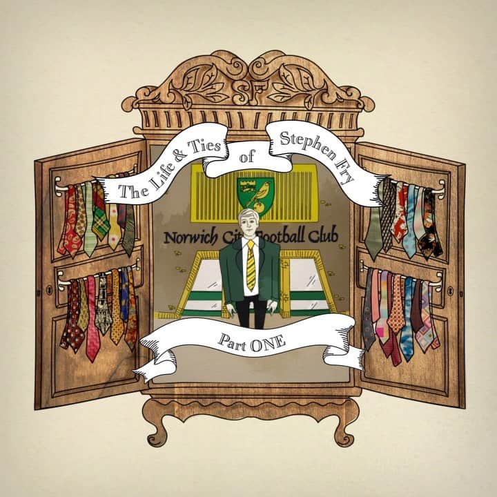 スティーヴン・フライのインスタグラム：「A little while ago, I had the honour to be appointed to the board of Norwich City Football Club @norwichcityfc. My poor attendance and general hopelessness in a committee meant that the time came to agree that perhaps a role as ambassador, friend and social media poster on behalf of the Canaries would suit me better than sitting around a table gazing with dumb incomprehension at spreadsheets and financial reports. A place in the Directors’ Box is a very obvious perk of board membership, and with it, for males, comes the requirement to present yourself in jacket and tie.   Every tie tells a story. Discover them all in my new book #FrysTies: The Life and Times of a Tie Collection 👔」