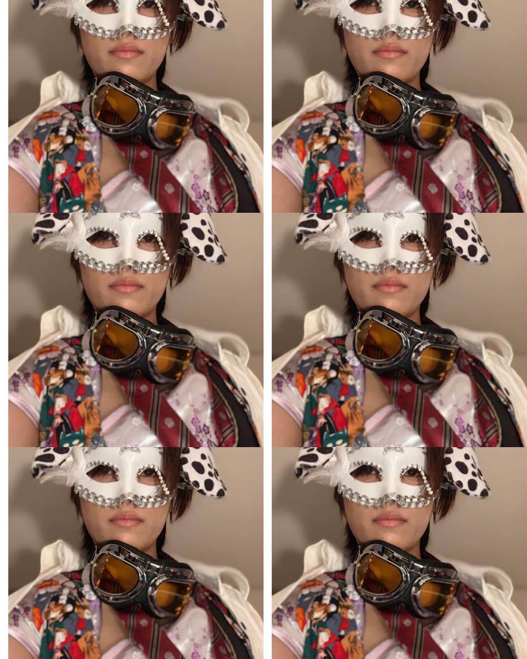 春川芽生のインスタグラム：「あやうくハロウィンから一ヶ月だぜ…(?)(( ◠‿◠ )) 今年の全部のせ不審ハロウィン写真(❶マイ目 と、復刻版扮装ガチャも作ってみた。笑笑  在庫より先に集中力が切れまし！た！！！！！！！( ᐛ ) ﾊﾟｧﾊﾟｧ」