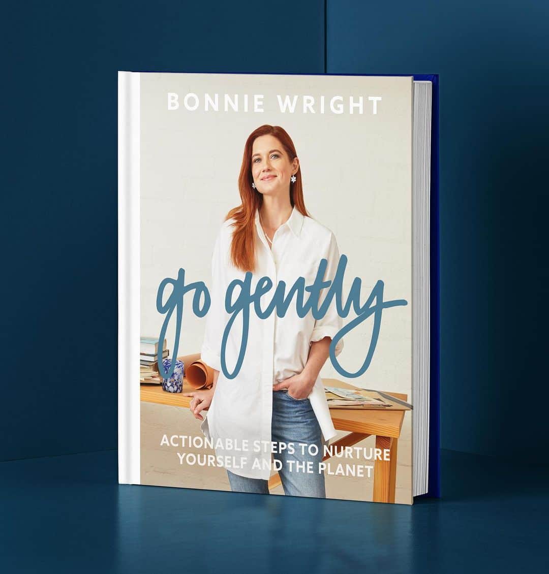ボニー・ライトのインスタグラム：「Say hello to my debut book! GO GENTLY: ACTIONABLE STEPS TO NURTURE YOURSELF AND THE PLANET. I am so thrilled to finally be sharing my title and two covers! Pictured here is the UK, New Zealand and Australia cover. (See the North America cover in my profile.)  Head to my website to learn more and pre-order, gogently.earth (link in bio)  I wrote my book from my own experience of becoming involved in the climate movement. I was called to share with you the intimate and individual actions I was taking quietly at home in order to have a more tangible relationship to the climate crisis. The inspiration behind go gently was to show that we can adopt both hard and soft mindsets, we can go forth with action, but still foster a loving, gentle relationship to the planet, each other, and ourselves.   Photographed by Kacie Tomita @kacie__tomita  Make Up by Amber Dreadon @amberdmakeup  Prop Styling by Kim Ficaro @kimficaro  Food Styling by Amanny Ahmad @lalph_rauren  Photography Assistant Courtney Beckett @ccbeckett  Published by @quercusbooks   #gogently   Wearing @wrightandteague @kowtowclothing @acnestudios」