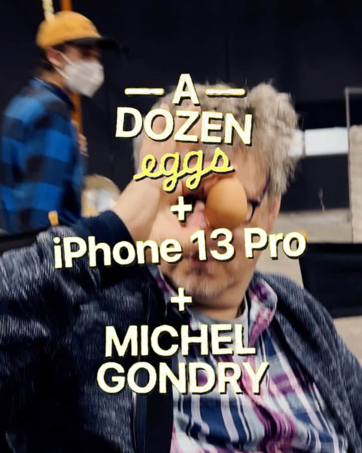 appleのインスタグラム：「Commissioned by Apple. A peek behind the scenes as Michel Gondry turns a carton of eggs into a dozen pieces of cinema with #iPhone13Pro 🥚 “I like to start with something very trivial and mundane, and find a way to get magic out of it.” #ShotoniPhone by Michel Gondry. @michelgondry  Follow @apple to see more.」