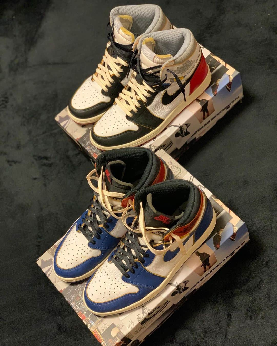 岩本煌史のインスタグラム：「UNION JORDAN 1揃い踏み🤩✨  UNION LOS ANGELES × NIKE AIR JORDAN 1 RETRO HIGH OG NRG  VARSITY RED WOLF GREY BLACK TOE  UNION LOS ANGELES × NIKE AIR JORDAN 1 RETRO HIGH OG BLUE TOE STORM BLUE VARSITY RED  #nike #ナイキ #airjordan #airjordan1 #aj1 #airjordan1high #airjordan1union  #airjordan1unionla #union #unionjordan1 #ユニオンジョーダン1 #blacktoe #つま黒 #prowrestler #プロレスラー #prowrestling #プロレス #ajpw #全日本プロレス #三重県 #桑名市 #出身 #岩本煌史 #sneaker #スニーカー #スニーカー大好き #足元倶楽部 #スニーカーヘッズ」