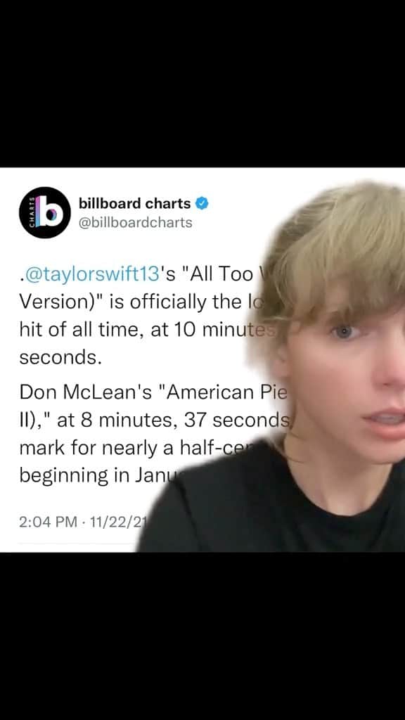テイラー・スウィフトのインスタグラム：「You guys sent a 10 minute song to number one for the first time in history honestly WTH」