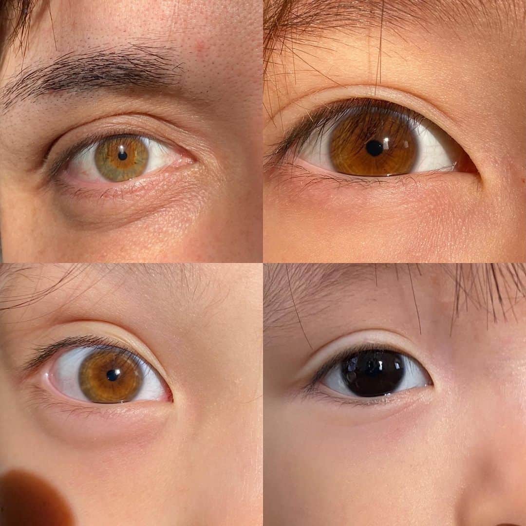 国吉佑樹のインスタグラム：「僕と子供達の瞳の色。👁  左上、僕　 右上、長男 左下、長女 右下、次女  次女だけ真っ黒🤔  #親子 #dnaってすごい  #遺伝」