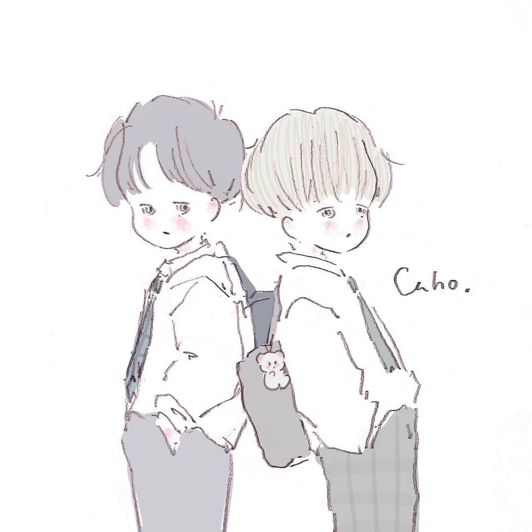 Cahoのインスタグラム：「一緒に帰ろう？  #illustration #illustrator #illust  #drawing #painting  #イラスト#イラストレーター #右は他校　で #左は同じクラス」