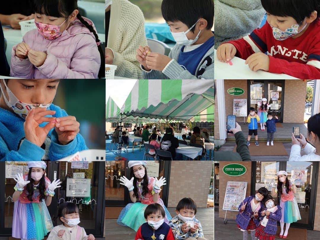 のインスタグラム：「爽やかな秋晴れのもと、ねんど教室！作るものを事前に食べて学習してきてくれたご家族も🍣  皆さん笑顔をありがとうございました！ #workshop #forkids #education #edutainment #nendol #hitomiokada #clayart #lookslikeme #costume #おねんどお姉さん」
