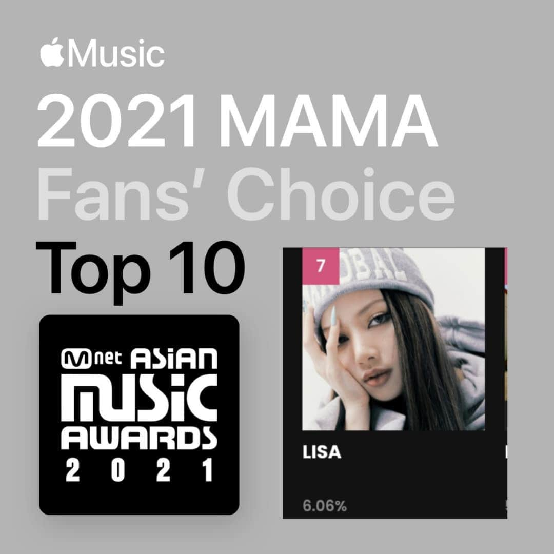 リサさんのインスタグラム写真 - (リサInstagram)「#LISA has been nominated for #2021MAMA Worldwide Fans’ Choice TOP 10 and Worldwide Icon of the Year!  Vote on website or app MWAVE:  📮https://mama.mwave.me/en/vote  Stream to VOTE for #LALISA every day on the @applemusic playlist!   🎧  https://t.co/ZUAP2X3gQ2   Don't forget to cast you daily vote on twitter by tweeting:  I vote #lisa #MAMAVOTE  . . . #LISA #LALISA #리사 #블랙핑크 #BLACKPINK #LALISAMANOBAN #LALISAMANOBAL #blackpinklisa #lisablackpink」11月25日 18時42分 - lisa.blackpink