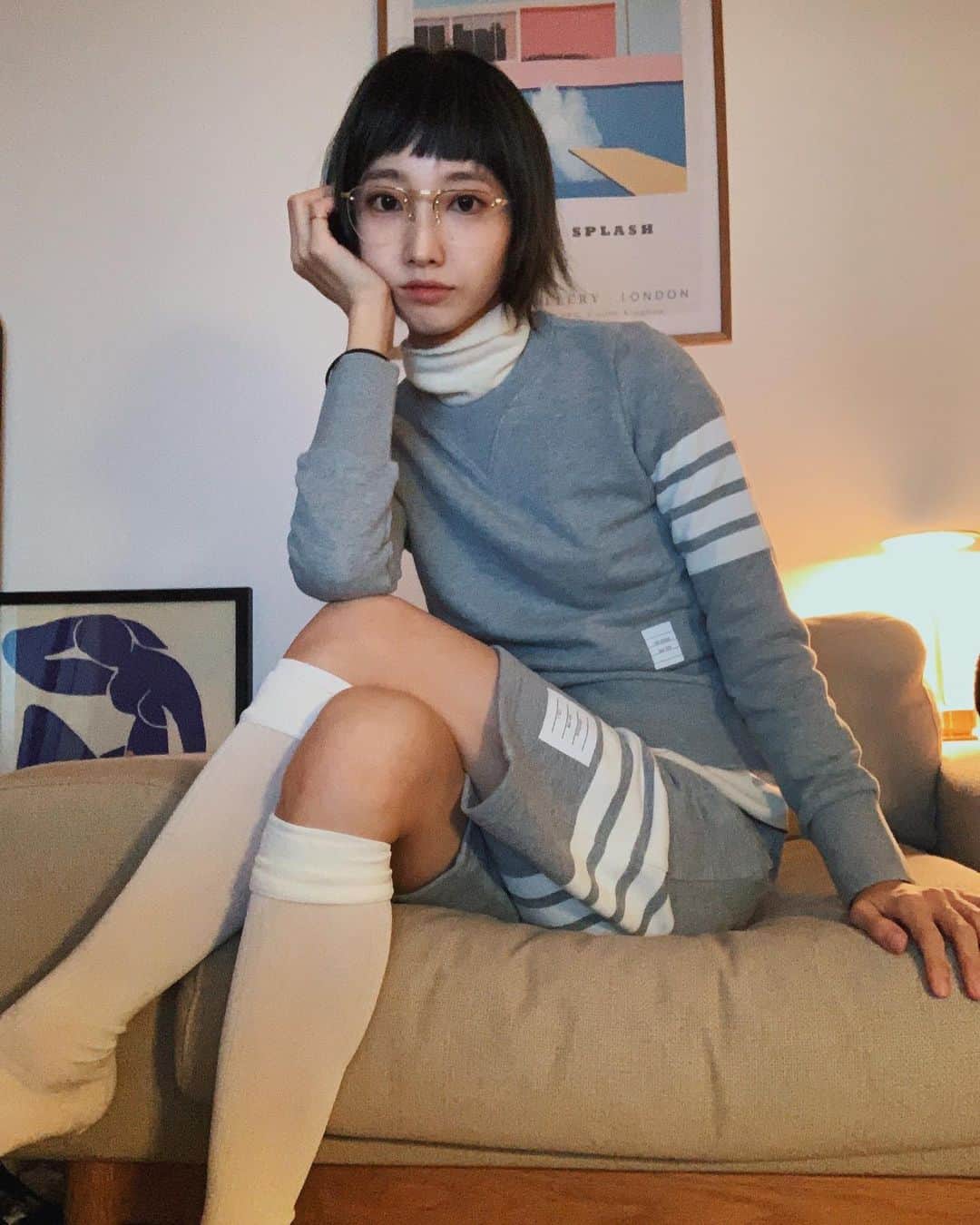 飯島望未のインスタグラム：「Not your average tomboy look.   @thombrownejp @thombrowne  #thombrownefootball  #thombrowne  #トムブラウン」