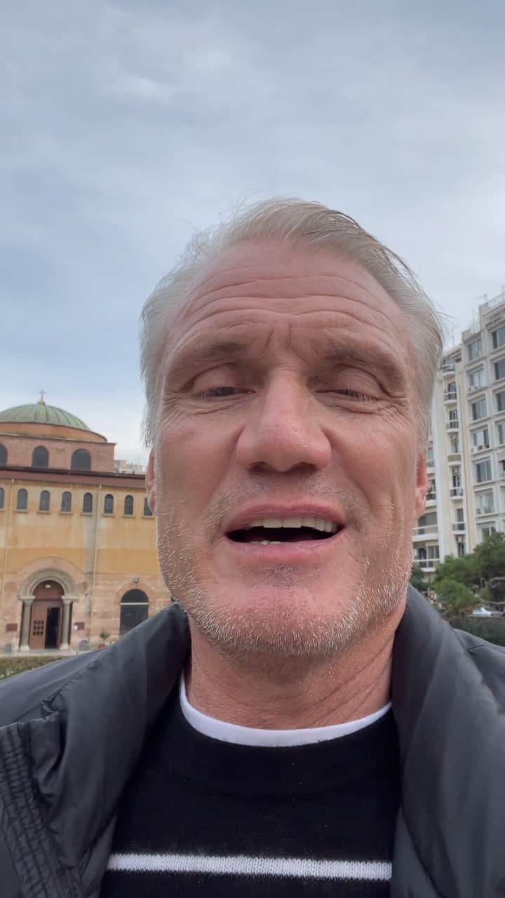 ドルフ・ラングレンのインスタグラム：「A history tour of - the Greek city of ‘Thessaloniki’ - done here with EX4. Bulgaria next. (Apologies for my mispronouncing the city name. Night shoots scrambles your brain…)」