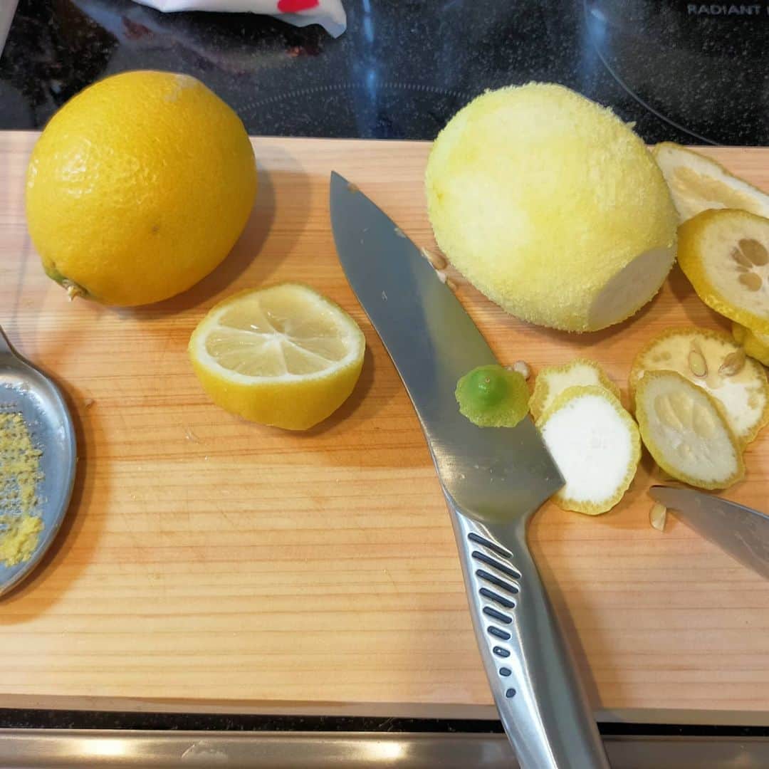 吉川莉早さんのインスタグラム写真 - (吉川莉早Instagram)「木になってるレモン🍋わけてもらったよ🍋🍋🍋 テンションめっちゃ上がって作ったレモンシロップとレモンカード🍋🍋🍋 それにしてもかわいいレモンだなぁ〜色が最高🍋かわいいのに味もキリッとすごくて、皮までぜんぶ使い切った。 削ったレモンもまたかわいい…🍋🍋🍋」12月25日 1時15分 - liisakawa