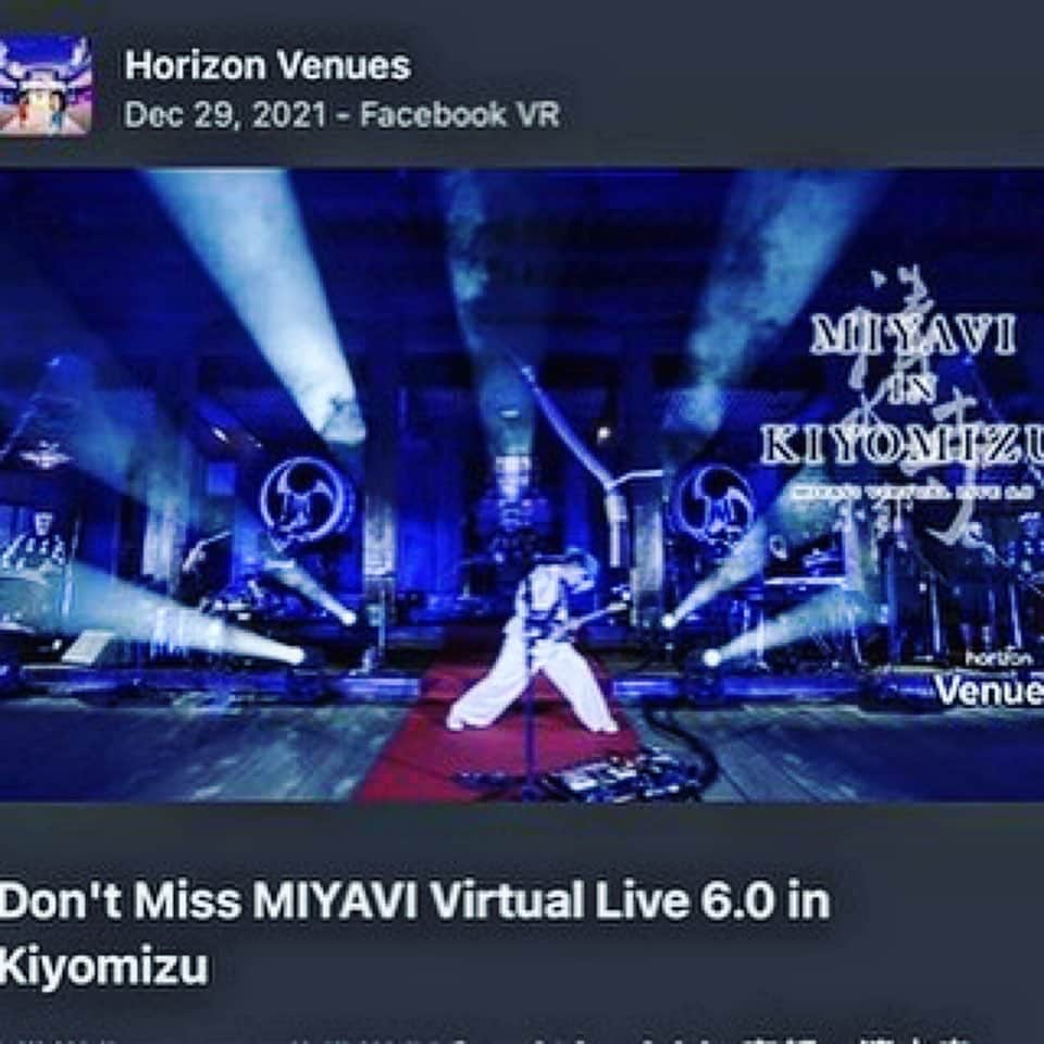 雅-MIYAVI-さんのインスタグラム写真 - (雅-MIYAVI-Instagram)「My virtual live at one of the world heritages @feel_kiyomizudera will be streamed in the VR world for the first time!!!!!  Only on @oculus. It’ll be quite an experience, don’t miss it.  Meet me in Horizon Venues.   ⚡️⚡️👨🏻‍🎤⛩  -  京都・清水寺でのライヴが、バーチャルリアリティの世界で蘇ります。  目の前の180°で繰り広げられる素晴らしい日本のアーティストたちとの共演、お見逃しなく。  Horizon Venues で会おう！  ⚡️⚡️👨🏻‍🎤⛩   #Repost @miyavi_staff ・・・ Watch MIYAVI in Kiyomizu in **VR** 🥽  2021年夏、 @miyavi_ishihara がパンデミックの早期終息を願い清水寺にて奉納したLIVEパフォーマンス『MIYAVI Virtual Level 6.0. MIYAVI in Kiyomizu』が @oculus VRゴーグルで視聴できるように🔥🔥🔥 この年末年始、あたかも同じ舞台に立ってコンサートを観るような経験を是非楽しんでください‼️  [配信プラットフォーム] Horizon Venues   [配信開始日時] 12/30 13:00より一定期間リピート再生されます  [配信終了日時] 未定  [視聴フォーマット] 180度動画  *視聴にはOculus VRヘッドセットが必要です: www.oculus.com/quest-2/ *VRヘッドセット購入URL: www.amazon.co.jp/dp/B09BYQ1ZRB/  Ever dreamed to watch a concert standing on the same stage as MIYAVI? Check one of the most special concert productions of 2021 by #MIYAVI from Kiyomizudera Temple, listed by UNESCO as a World Heritage, in #HorizonVenues on #Oculus🎉  The show will be streamed on Horizon Venues from 8pm on Dec 29th PST. Check the platform for more detail.  *180 degree format. *Viewable only with an Oculus Headset: www.oculus.com/quest-2/」12月26日 21時12分 - miyavi_ishihara