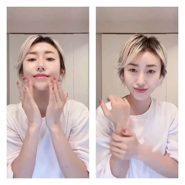 &mのインスタグラム：「日焼け止めぽんぽんぬり。」