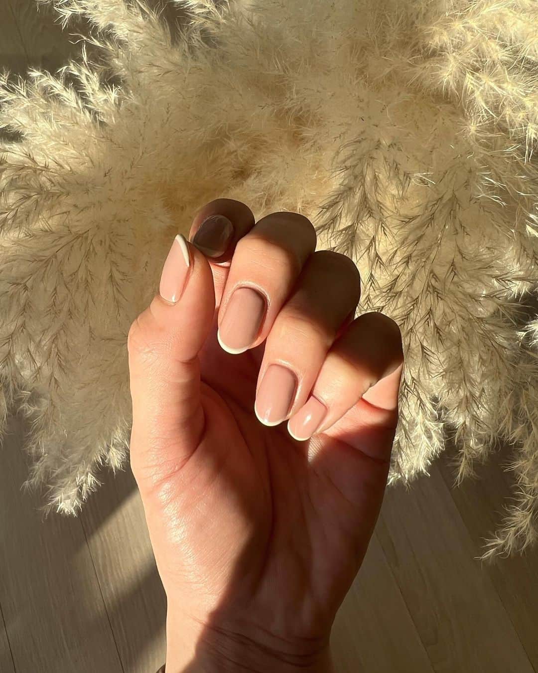 舟山久美子（くみっきー）のインスタグラム：「New💅♡  シンプルで伸びても爪が目立たないデザインに…♡  久しぶりに骨格診断とパーソナルカラーも見させていただいたけど…やっぱり似合うを知るって面白い♡ 自分が似合うと思っていたものが実は違くて発見になったり、、、 なんとなくこれがいいかな？と思っていたものが、より具体的に何故良いかわかったり、、、♪  今回イエベ秋のわたしは、ピンクの中でもくすみ系が似合うのでその色にしてもらったよ♪  まめさんの事もたくさん可愛がってくれてほっこりネイルtimeでした💅  Thank you♡♡♡  #nail #new #autumn #ネイルデザイン #フレンチネイル #ピンクネイル」