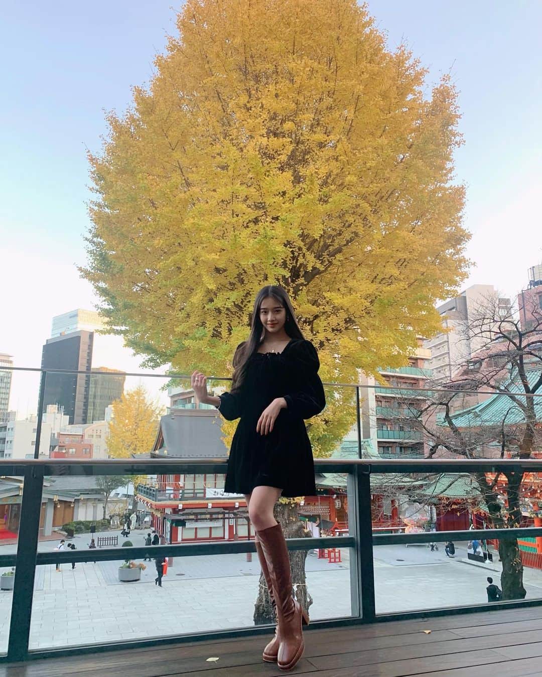 天翔天音のインスタグラム：「‪𓂃𓈒  今年は銀杏と撮れなかったなぁと思っていたら イベント会場だった神田明神に満開の銀杏が𓂃🍁  #天翔天音 #amanetensho #ootd #fashion #asiangirls #teen #05 #fjk #jk1 #japanesegirl」