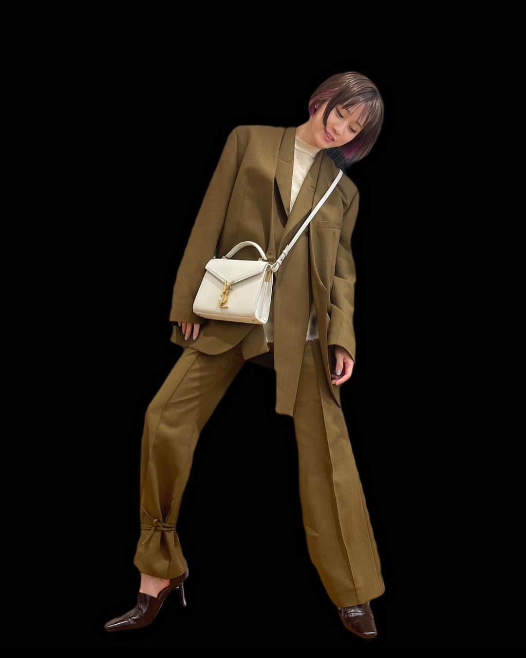 前田敦子のインスタグラム：「. 1.2枚目 pants＆jacket @_irene__official_  sweater @togaarchives  pumps @amerivintage  bag @ysl   3枚目 tops @zara  bag @ysl  shoes @marni」