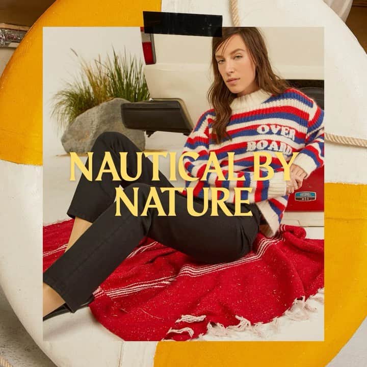 motherdenimのインスタグラム：「Ahoy There! 🌊 For the new Holiday drop, MOTHER coasts from the Pacific to the Atlantic in oversized parkas, mariner-striped sweaters, salty faded souvenir tees and mantras that that keep us afloat.」