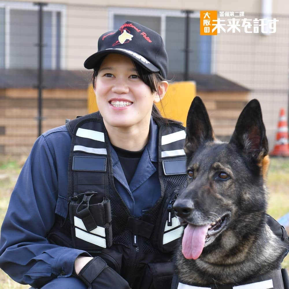 大阪府警察さんのインスタグラム写真 - (大阪府警察Instagram)「【大阪の未来を託すシリーズ⑪/警備第二課員】 ※大阪の未来を託すシリーズでは、様々な分野で活躍する若手警察職員を写真とメッセージで紹介していきます。  警備第二課 巡査長（27歳） 「警察官になって5年目。府民の方々を守れるよう、警備犬ハンドラーとして災害現場での人命救助などに備え、相棒である警備犬とともに、日々訓練に取り組んでいます。」 趣味 映画鑑賞 好きな言葉「自他共栄」  #大阪府警察公式 #大阪府警察 #大阪府警 #府警 #おまわりさん #お巡りさん #ポリス #POLICE #警察 #警察官 #女性警察官 #警備第二課 #巡査長 #警備犬ハンドラー #警備犬 #シェパード #相棒 #パートナー #絆 #人命救助 #女性が活躍する職場 #凛々しい姿 #自他共栄 #笑顔 #未来を託す #若手警察職員 #若手」12月20日 16時43分 - fukei_koho