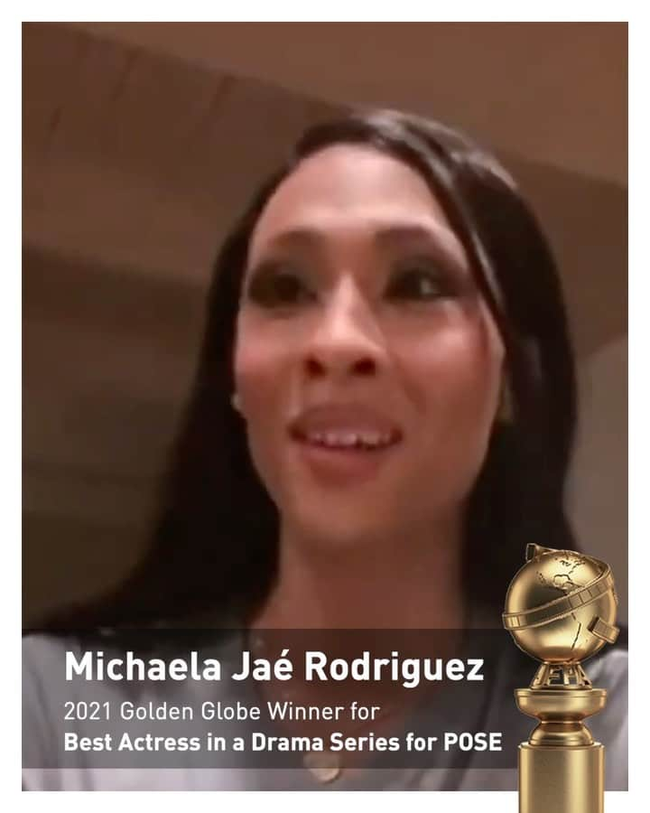 ゴールデングローブ賞のインスタグラム：「We’re taking this moment to appreciate @mjrodriguez7’s reaction to her #goldenglobe win for Best Actress in a Drama Series, for her groundbreaking performance as Blanca, in @poseonfx.  Michaela is the first trans actress to win a Golden Globe AND to ever win a major award 🙌 To the LGBTQAI community, continue to paint your colours across the small and large screen, this is for you.   Drop a 🌈 to celebrate!」