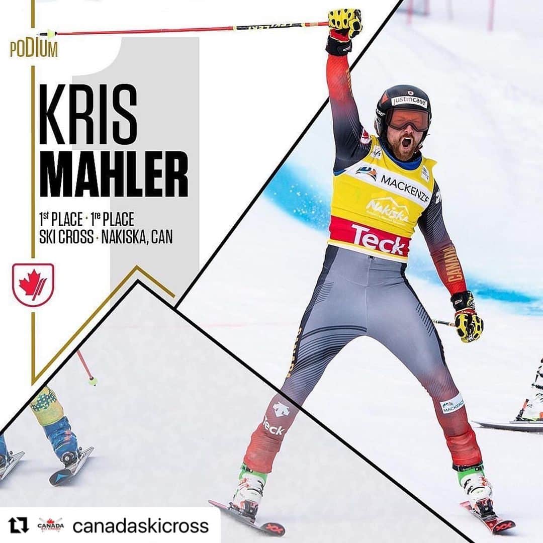 のインスタグラム：「🥇🎉  #Repost @canadaskicross with @make_repost ・・・ YEEEHAWWW! @krismahler battled to a home soil WIN today @nakiskaskiarea ! His second career World Cup victory, how sweet it is 👌‼️  👉 @bigairmar claimed 2nd in an intense big final, stepping onto the podium after taking a tumble on course. 💪🥈 👉 @lemanracing was doing 🔥 laps all day and also hit the big final with a 4th place 👉 @hannaheschmidt and @tianagairnz rounded out the day with 6th and 7th in the small finals.  As always, this team is something REAL special, putting it all on the line in an intense weekend of home races! 👏👏 @canadaskicross  - YEEEHAWWW. @krismahler s'est battu pour gagner sur neige canadienne aujourd'hui @nakiskaskiarea ! Sa 2ème victoire en Coupe du Monde👌‼️  👉 @bigairmar a décroché la 2e place lors de la grande finale très intense, montant sur le podium après avoir fait une chute sur le parcours. 💪🥈 👉 @lemanracing était en 🔥 pour toutes les rondes et a également atteint la grande finale bon pour la 4ème place. 👉 @hannaheschmidt et @tianagairnz ont complété la journée avec des 6e et 7e places dans les petites finales.  Comme toujours, cette équipe est VRAIMENT spéciale, mettant tout sur la ligne pour ce week-end de courses à domicile ! 👏👏 @canadaskicross   📸 Malcolm Carmichael + GEPA #CANskiteam #equipedecanadiennedeski #skicross #nakiska #homesoil #victory #teamcanada #equipecanada」