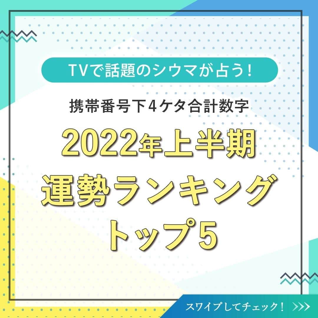 シウマのインスタグラム：「あけましておめでとうございます！ 2022年が皆様にとって素敵な一年になりますように✨  おかげさまで、４万人を超える皆様にフォローしていただけるまでになりました。  今年も「琉球風水志シウマ 1分開運数意学」を 何卒よろしくお願いいたします😊 ・ ・ ・ それでは本題です！！  毎年恒例の 「携帯番号下4ケタ合計数字占い」 2022年上半期運勢ランキングTOP5をご紹介！  6位以降の順位はサイト内で公開しています🏆 @shiuma_uranai のプロフィールにあるURLからサイトに登録して、是非チェックしてみてください👍 ・ ・ ・ 惜しくも上位にランクインしなかった人も、 TOP5の中でなりたい姿に近い数字を待ち受けや壁紙などにすると、運気アップに繋がるのでオススメです✨ ・ 試した方はコメントで是非教えてください😊 ・ ・ ・」