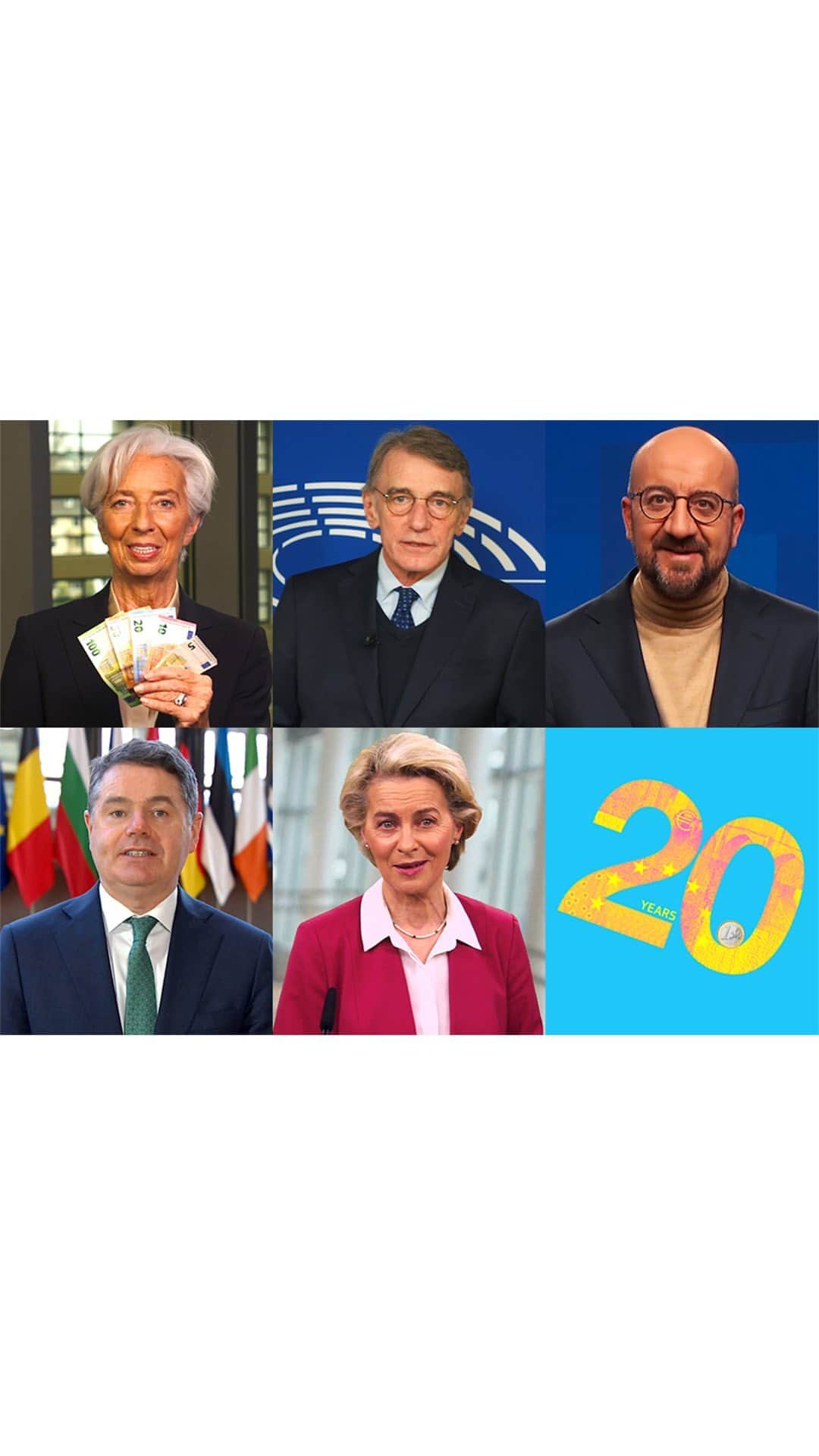 のインスタグラム：「Happy birthday to the euro! 20 years since the launch of euro cash, our currency is a beacon of stability and solidity around the world – thanks to you, the hundreds of millions of Europeans who use it every day. #EUROat20 @ep_president @charlesmichel @ursulavonderleyen 📷 by ECB」