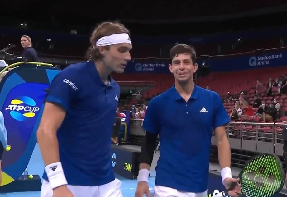 のインスタグラム：「Good one out there with @pervolarakism 💪🏼🇬🇷❤️  #ATPCup | #TeamGreece」