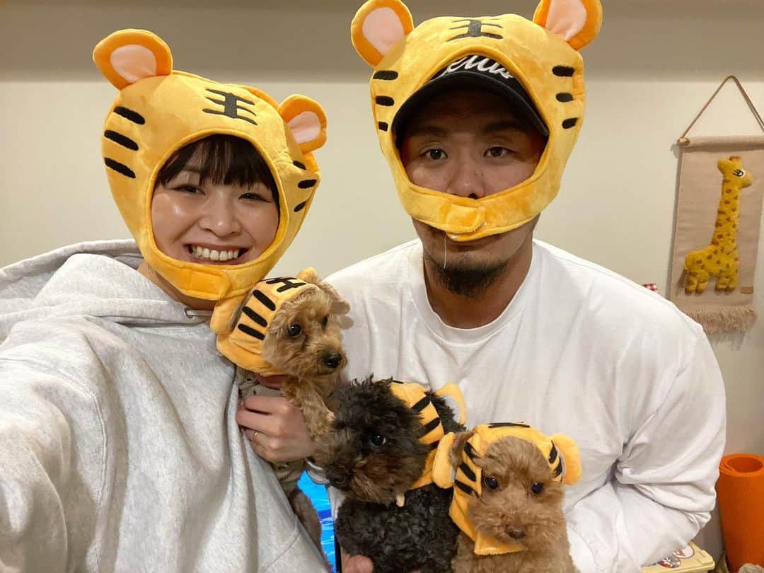 木村沙織さんのインスタグラム写真 - (木村沙織Instagram)「. あけましておめでとうございます。 今年もよろしくお願いします🐯🎍 . . #寅年家族 #しゅぷ🐶 #ぎゅう🐶 #まっくす🐶 #🦍🦁」1月2日 20時26分 - saoriiiii819