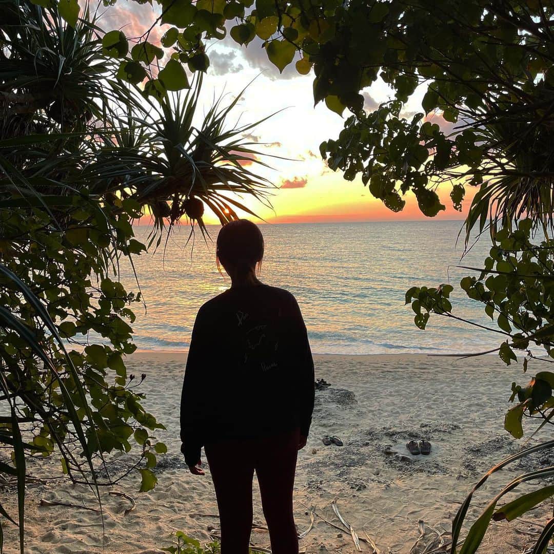 田中律子さんのインスタグラム写真 - (田中律子Instagram)「大好きなビーチに🌴サンセット散歩🌞  木々が生い茂る小道を抜けて、アダンごしにサンセットが見えるこの場所が大好き🧡  サーフボードやSUPをかかえて通ったり、カメラをかまえて通ったり、貝殻いっぱい拾って🐚通ったり、今年もいっぱいこの小道を抜けて海に通うんだろな🏄‍♀️🌴🐚  今年もたくさん海で遊ばせてもらいまーーす🏄‍♀️🌴🌞🐚🧡🙏  #okinawa  #okinawalife  #beachlife  #sunset  #lifeisbeautiful  #大好きなビーチ  #沖縄移住  #海のある生活」1月4日 10時46分 - ri2kotanaka