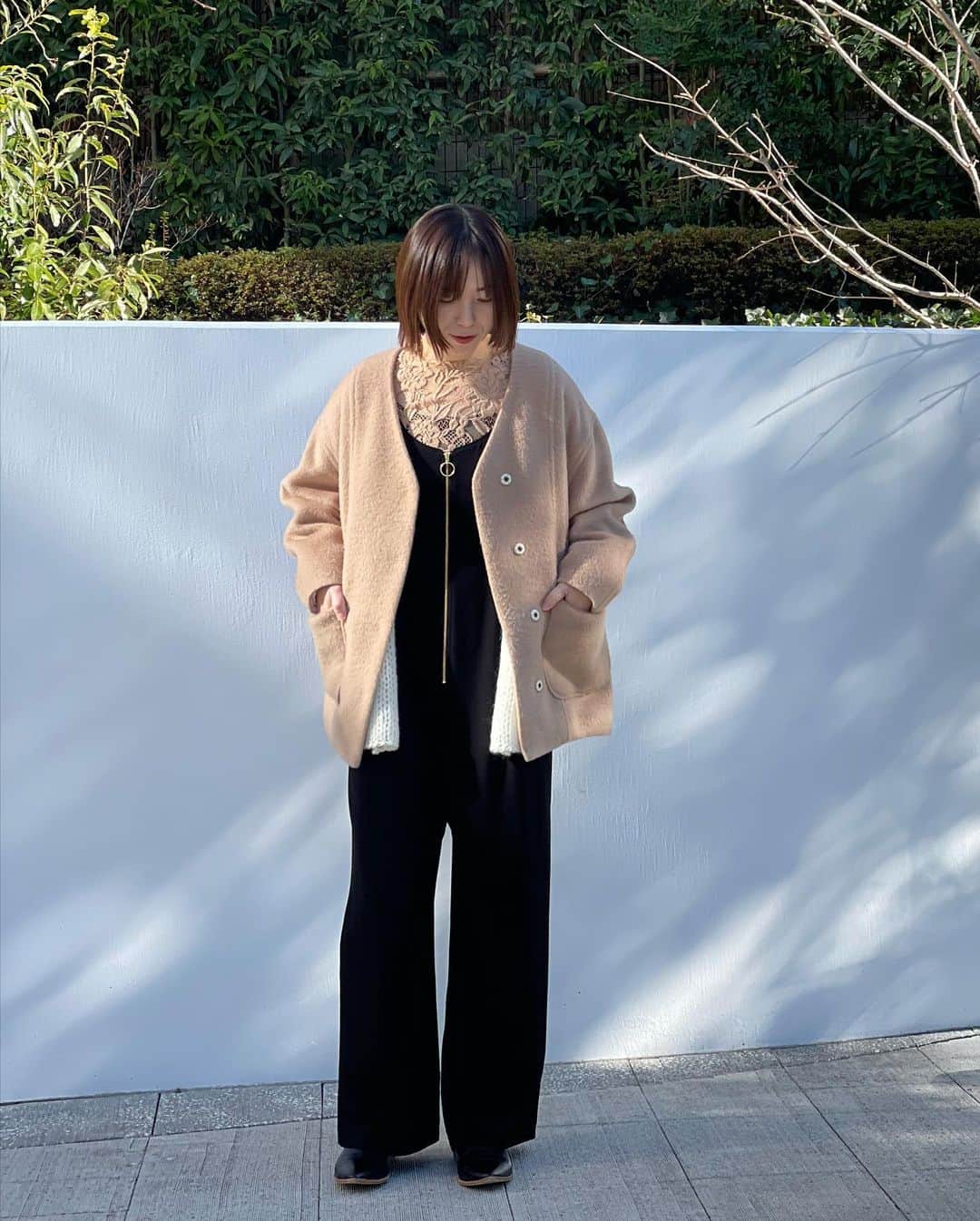 GREED TOKYO STOREさんのインスタグラム写真 - (GREED TOKYO STOREInstagram)「. Layered Style  Greed International Mohair Shaggy Half Coat in Beige  Greed International Lily Kid Mohair Flare Cardigan in Off White  Greed International Back Satin Jumpsuits in Black  Bed&Breakfast Floral Stretch Lace Crew neck Top in Beige  #greedinternational #bedandbreakfastqualityoflife #ohsherry #greedtokyo #greedinternationaltokyo #30代ファッション #30代コーデ #fashion #madeinjapan #表参道 #外苑前」1月6日 20時32分 - greed_tokyo