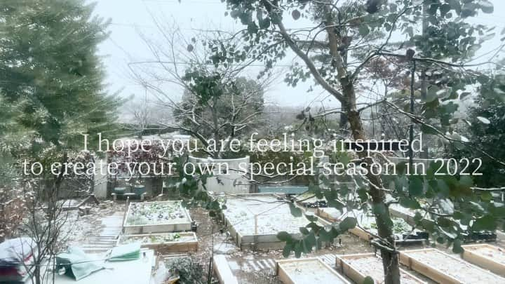 Chinamiのインスタグラム：「Cycle of the seasons in my vegetable garden 🌿 季節の巡りin 我が家の家庭菜園 動画の最後は昨日降ったサラサラの雪  畑に置いたテーブルは父の手作り 太陽の動きに合わせて季節ごとに配置替え それも楽しみの一つなのです。  #家庭菜園 #野菜 #ポタジェ」