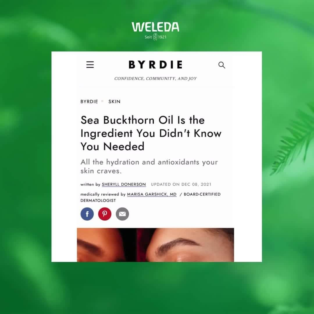 Weledaのインスタグラム：「“If you’re looking for a moisturizing oil that’s heavy on the antioxidants, this may be the one for you. We'd even dare to say that sea buckthorn oil is the ingredient your skin has been missing.” 🗞🧡 ⁠ ⁠ Shop our Hydrating Body & Beauty Oil featured on @byrdie at Weleda.com #WeledaSkin」