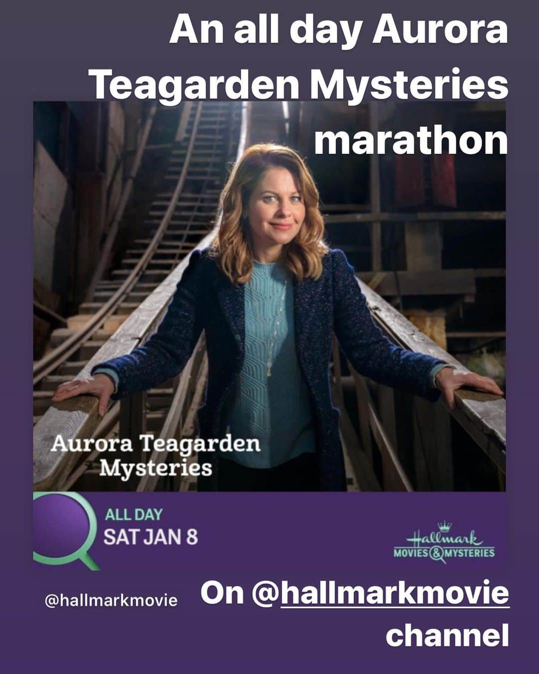 キャンディス・キャメロン・ブレのインスタグラム：「It’s on now! An all day Aurora Teagarden Mysteries marathon!! Catch up on any of the 17 movies we’ve made over the past 6 years! And remember a brand new one is coming next month! On @hallmarkmovie channel」